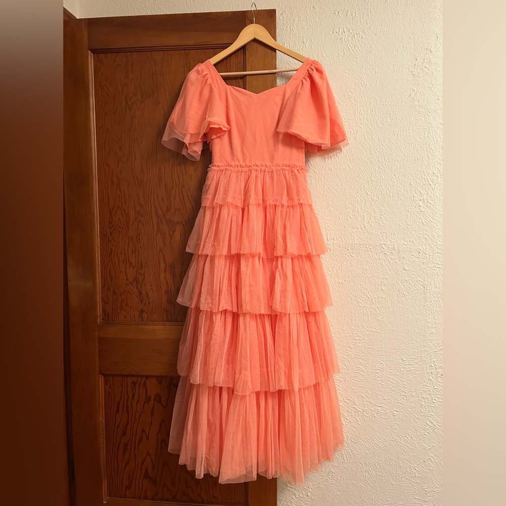 JessaKae Elegant Coral Ruffle Dress